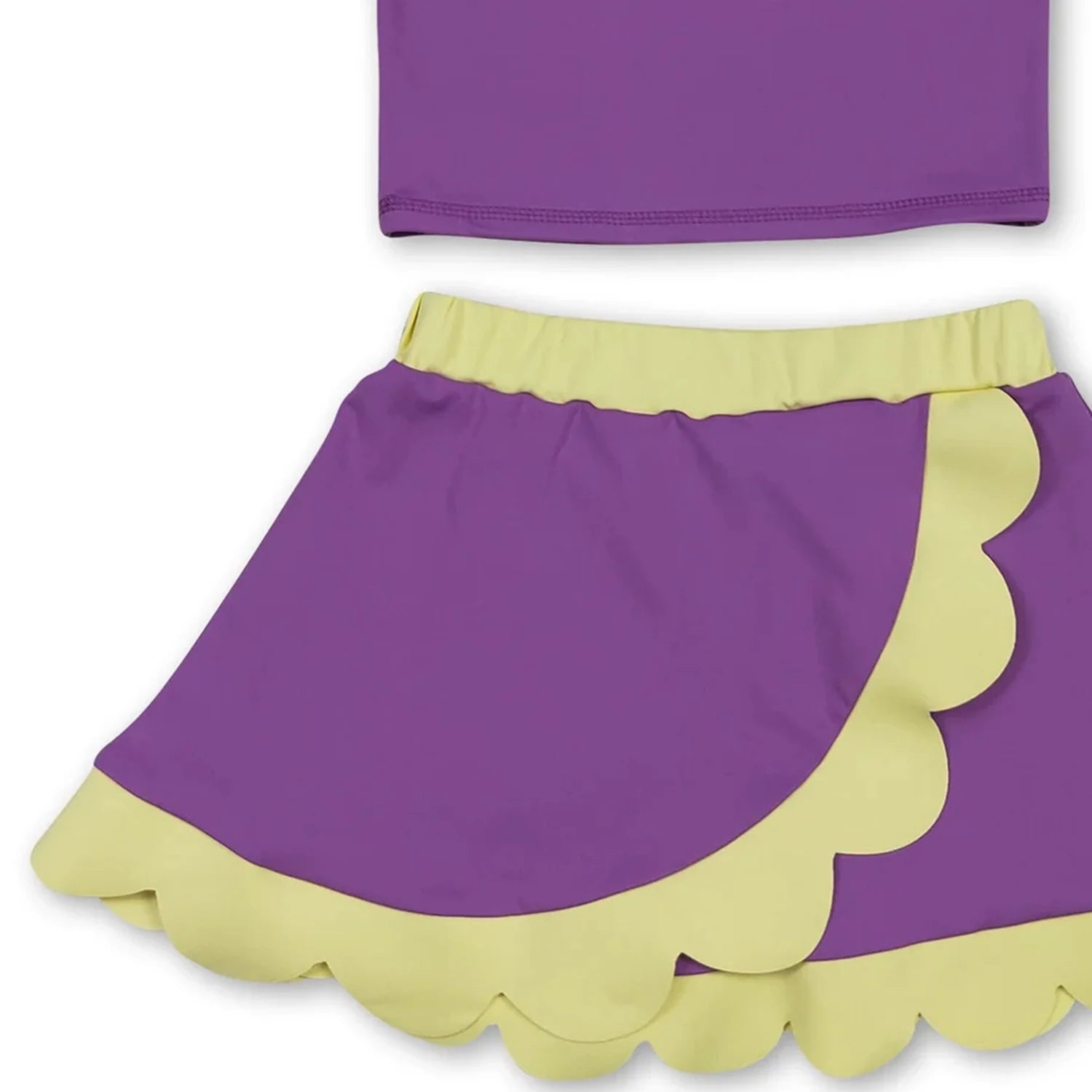 Sleeveless purple yellow scallop girls team active wear set