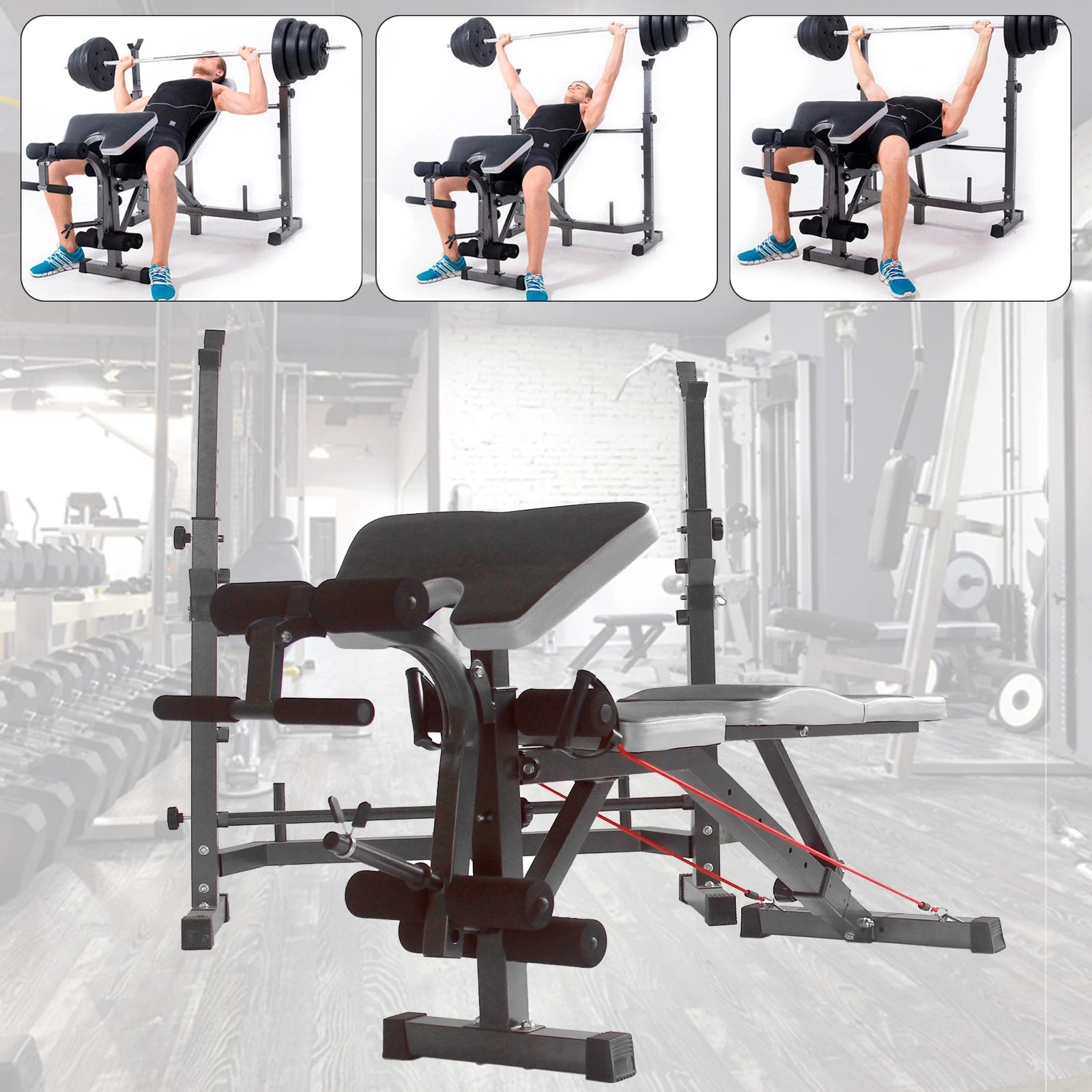 DARUPSUN Full Body Workout Exercise Machine for Home Gym Adjustable Weight Bench Press w/Barbell Rack