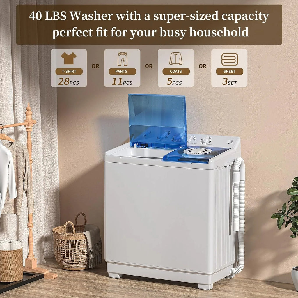 Portable Washing Machine, Twin Tub Washing Machine Laundry Compact Washer spinner Combo with 40lbs capacity, 24Lbs Washer and 16