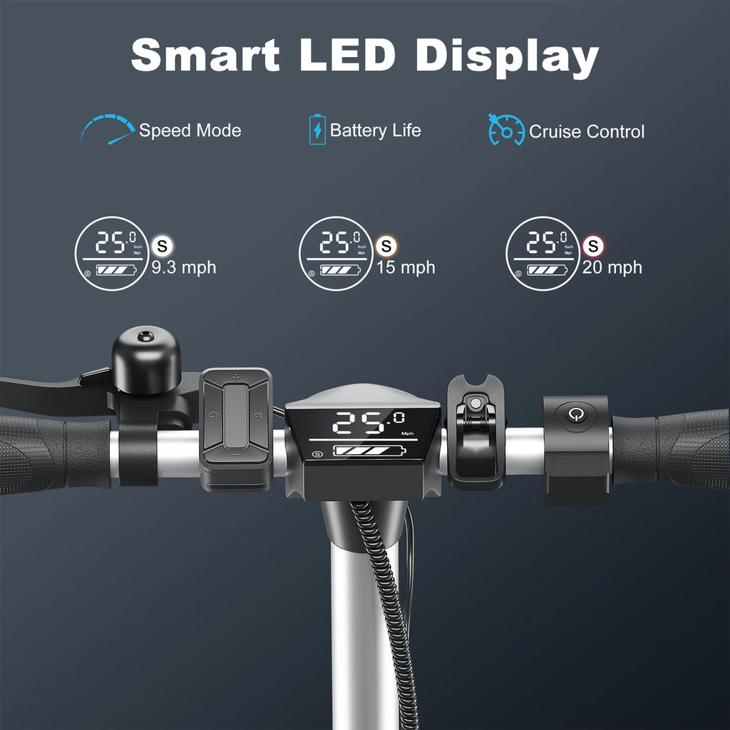 Electric Scooter 350W 25Mi Range 20Mph 8.5" Solid Tires Adults Foldable Cruise Control Dual Brake Shock Absorption