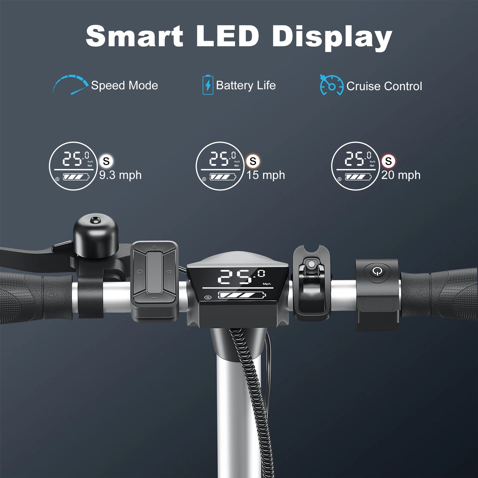 Electric Scooter 350W 25Mi Range 20Mph 8.5" Solid Tires Adults Foldable Cruise Control Dual Brake Shock Absorption