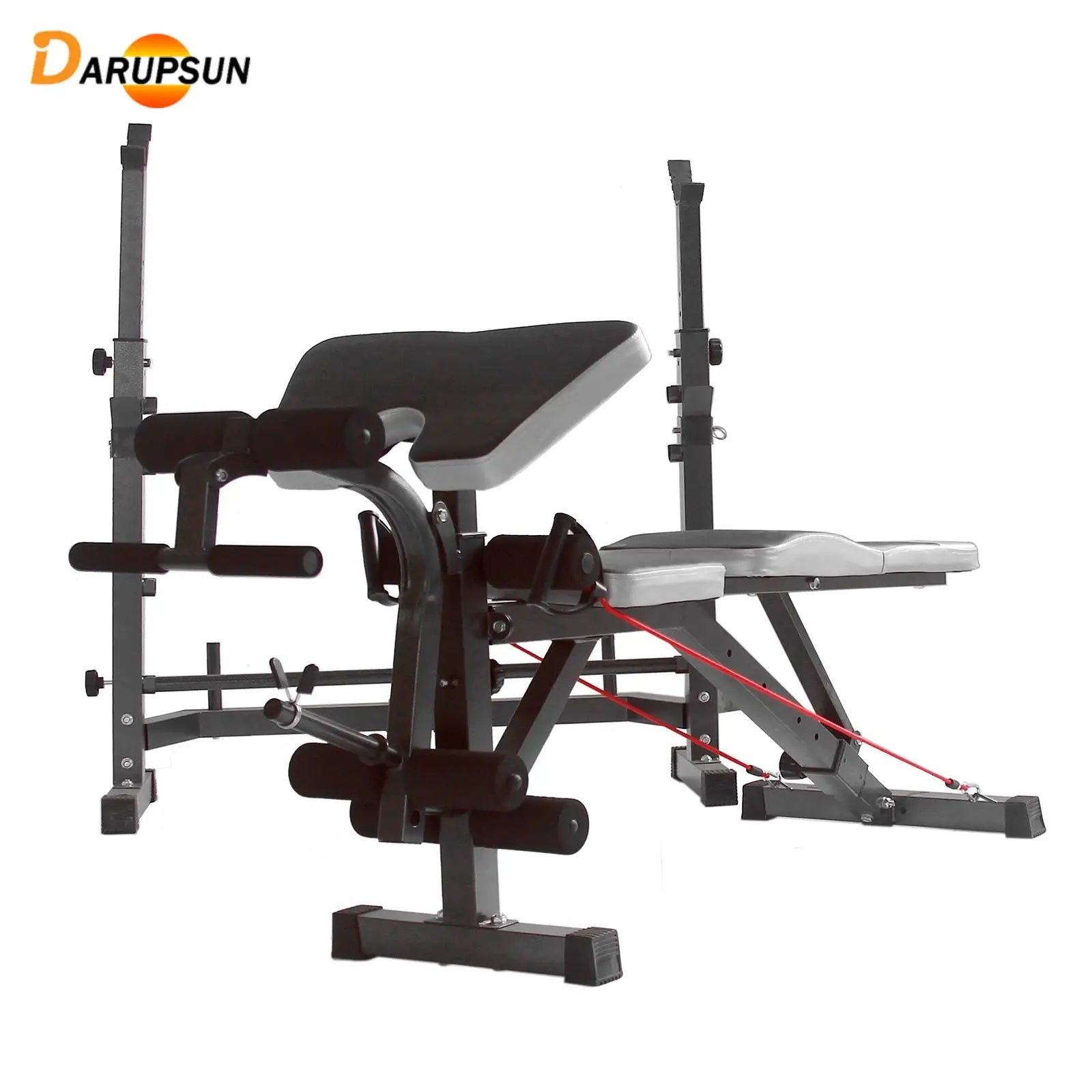 DARUPSUN Full Body Workout Exercise Machine for Home Gym Adjustable Weight Bench Press w/Barbell Rack