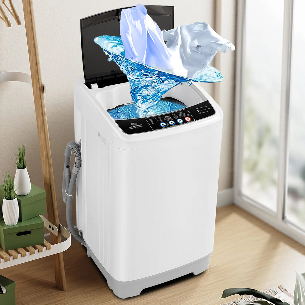 15.6Lbs Portable Fully Automatic Washing Machine, 10 Programs 8 Water Levels Selection, with Drain Pump and LED Display