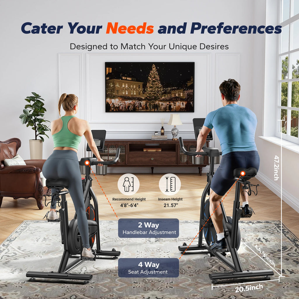 Merach Magnetic Exercise Bike No Plug Needed Low Noise Stationary with Comfortable Seat Cushion Spinning Bike 330 lb Weight Capacity Exclusive App Tablet Mount and Fitness Courses for Home Indoor for Weight Loss Gym Cardio