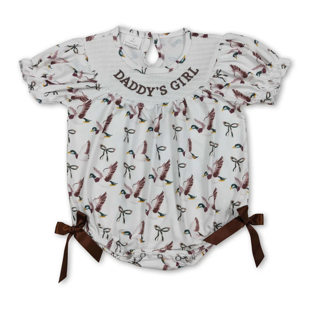 Daddy's Girl Duck Bow Baby Girl Romper Short Sleeves Cute And Fashionable Infant Outfit for Little Girls