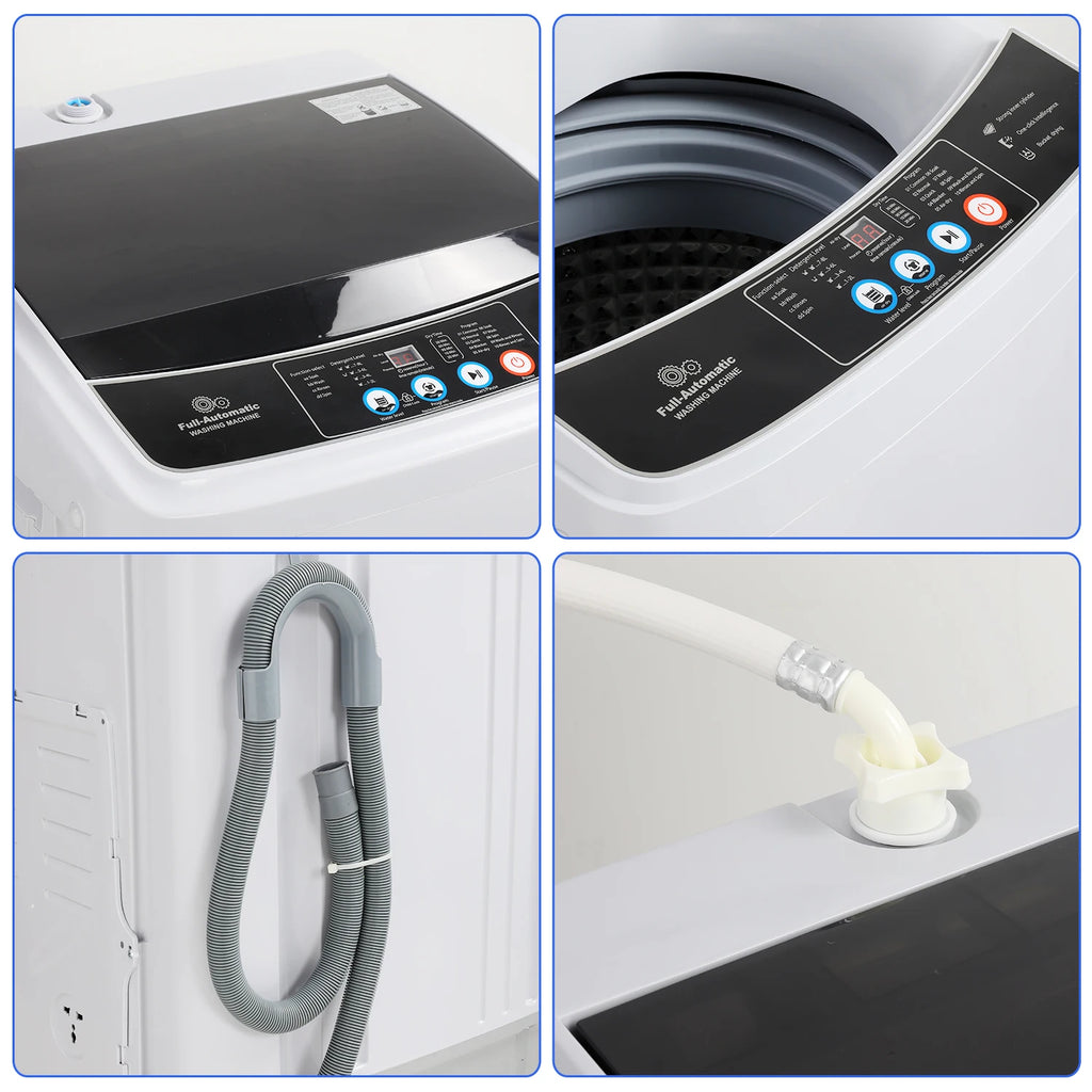 15.6Lbs Portable Fully Automatic Washing Machine, 10 Programs 8 Water Levels Selection, with Drain Pump and LED Display