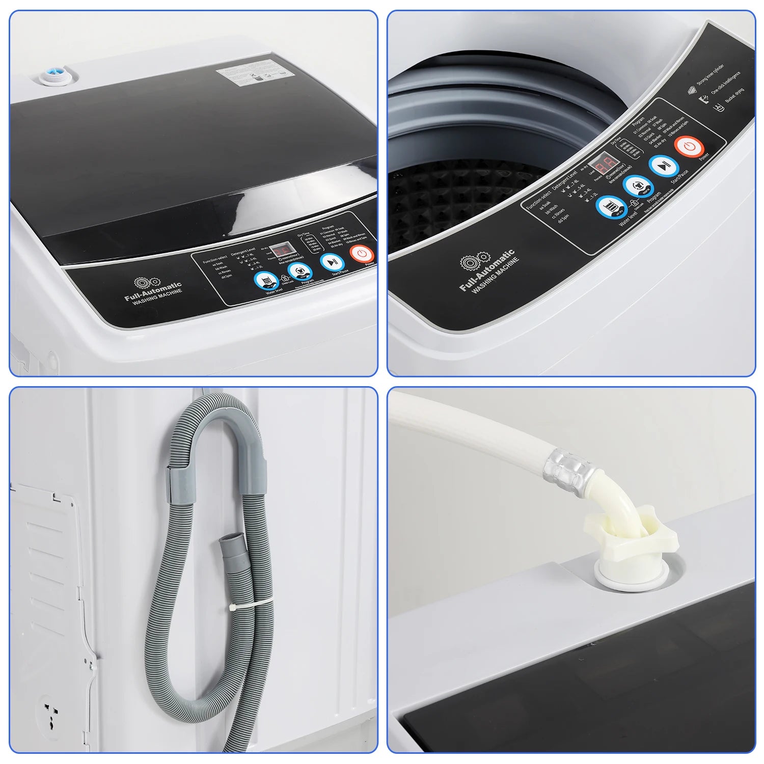 15.6Lbs Portable Fully Automatic Washing Machine, 10 Programs 8 Water Levels Selection, with Drain Pump and LED Display