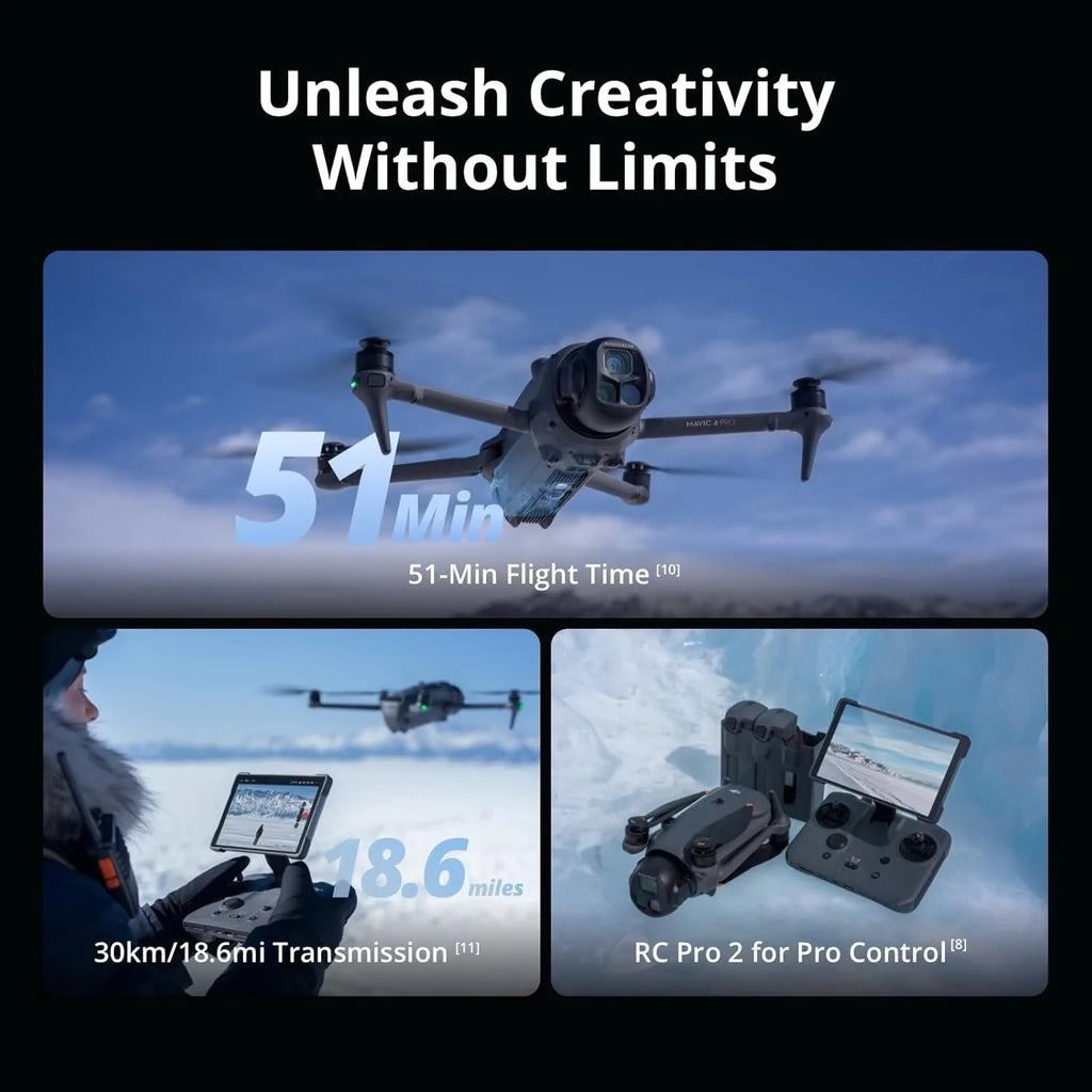 DJI Mavic 4 Pro Fly More Combo( RC 2), 100MP 4/3 Hasselblad Camera, Tri-Camera, 30km Transmission, 51min Flight Time
