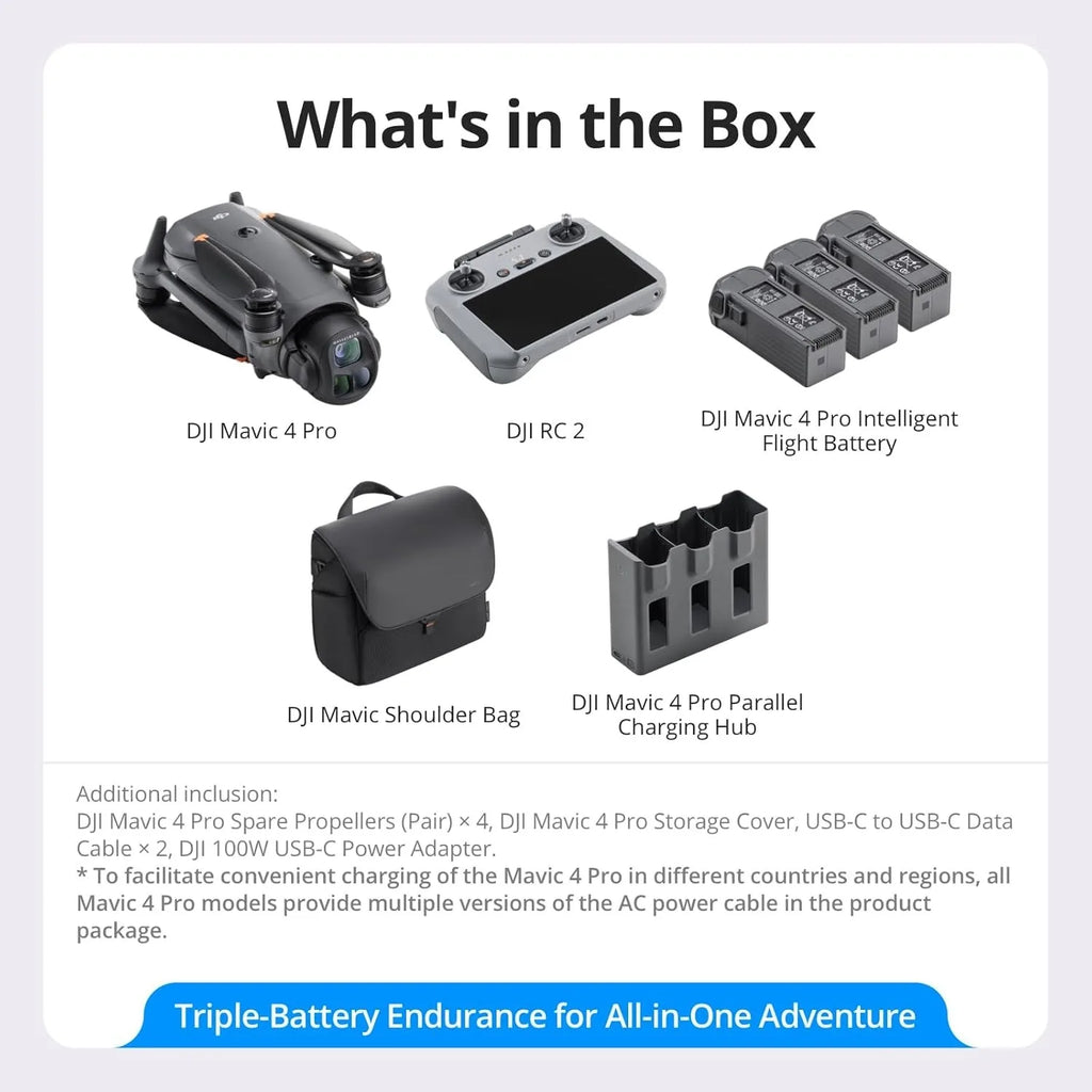 DJI Mavic 4 Pro Fly More Combo( RC 2), 100MP 4/3 Hasselblad Camera, Tri-Camera, 30km Transmission, 51min Flight Time