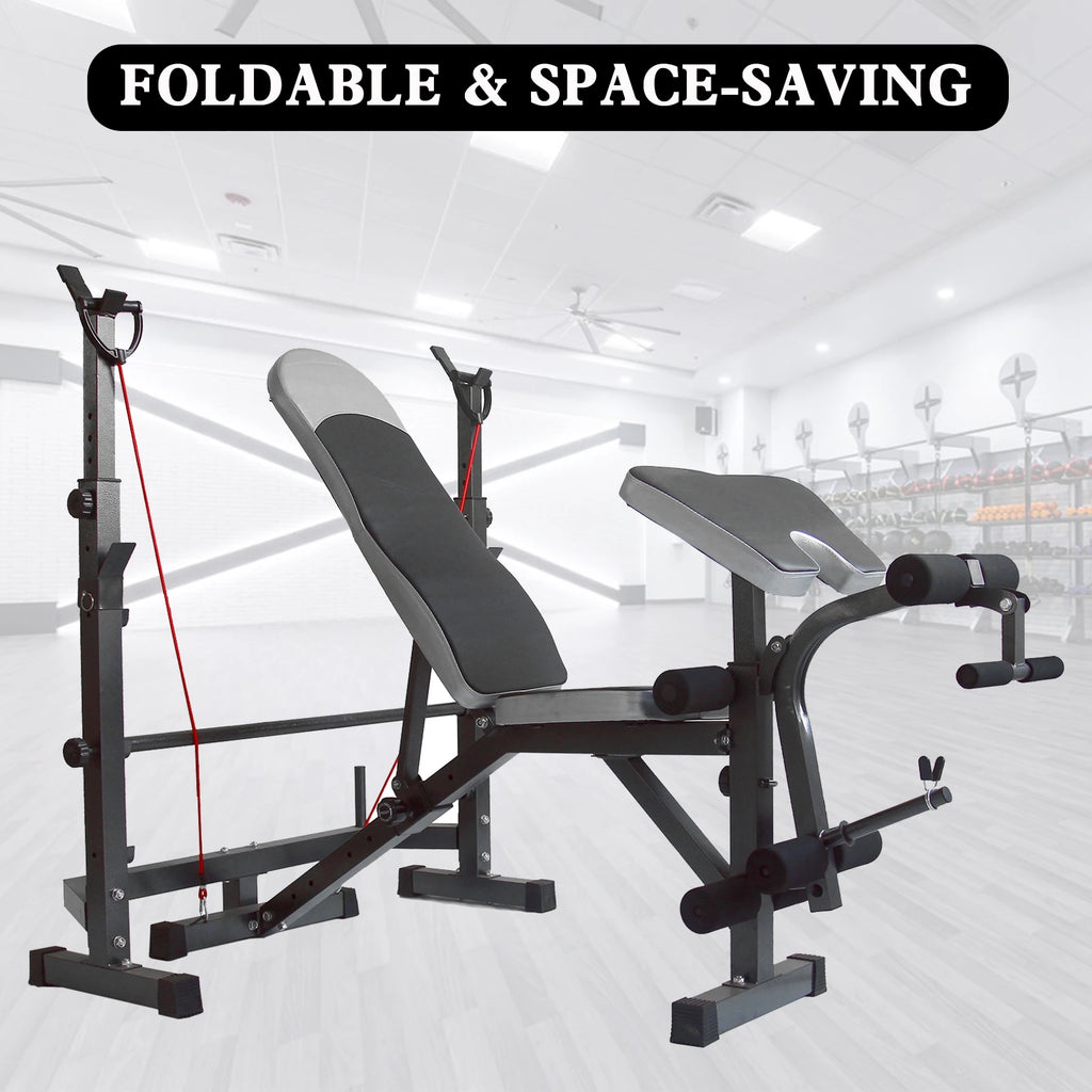 DARUPSUN Full Body Workout Exercise Machine for Home Gym Adjustable Weight Bench Press w/Barbell Rack