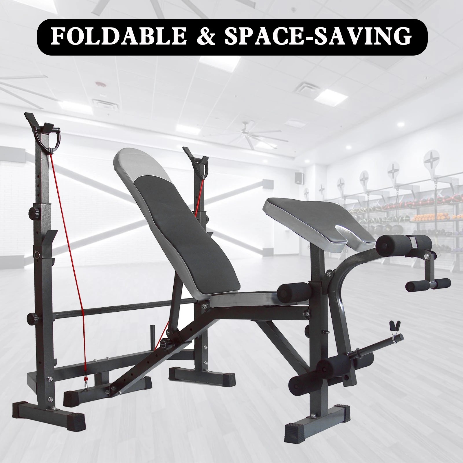 DARUPSUN Full Body Workout Exercise Machine for Home Gym Adjustable Weight Bench Press w/Barbell Rack