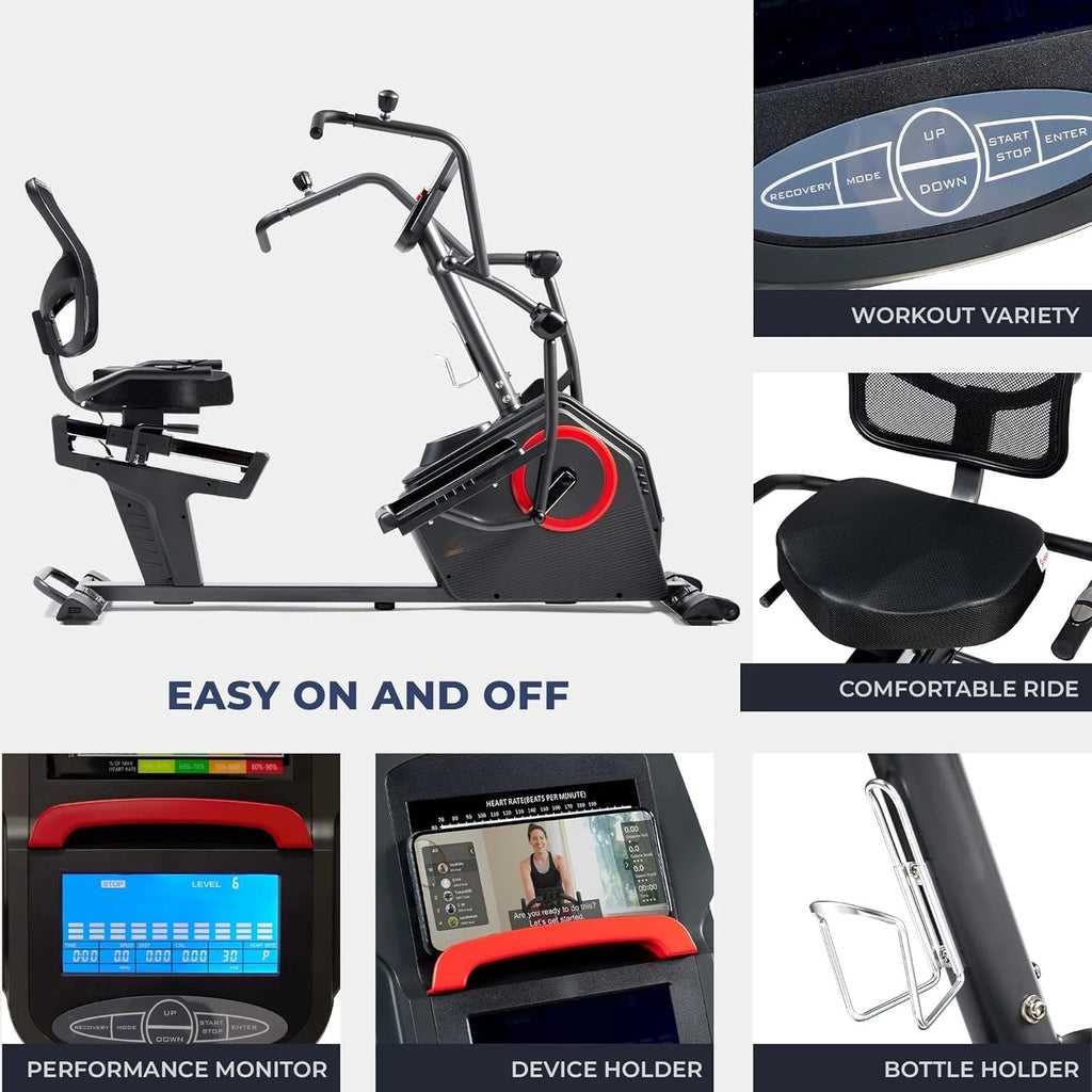 Recumbent Cross Trainer & Elliptical Machine with Arm Exercisers for Home Arm/Leg Training, Easy Adjust Seat & Mesh Backrest