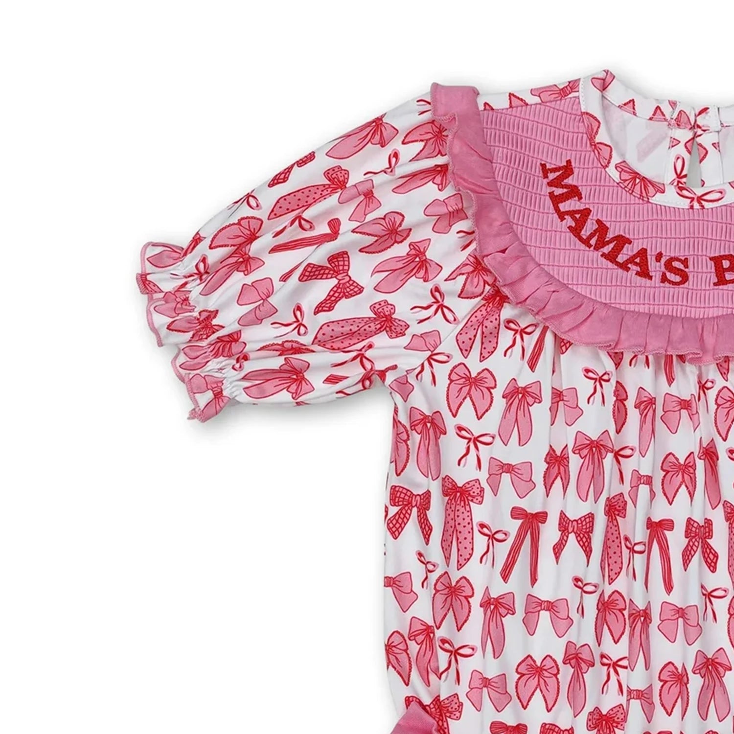 Mama's Bestie Smocked Bow Baby Girls Romper Short Sleeves Cute And Fashionable Infant Outfit for Little Girls