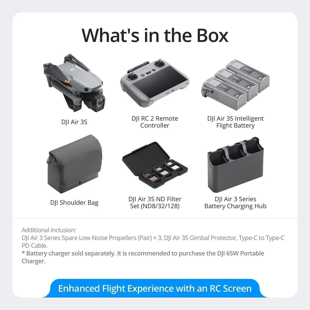 DJI Air 3S Fly More Combo Drone (RC 2), 1" CMOS Dual Cameras, 4K/60fps Video, Omnidirectional Obstacle Sensing, 3 Batteries