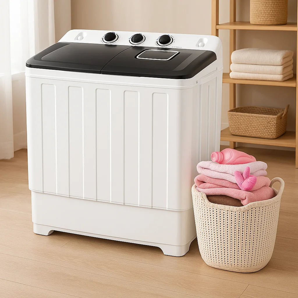 30Lbs Portable Washing Machine with Built-in Drain Pump, Washer and Spin Dryer Combo (19Lbs+11Lbs), for Apartments, Dorms, RVs