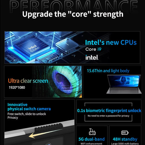 15.6" Gaming Laptop PC Intel Core i910980HK/9900 Windows 11 Notebook 16GB RAM 1TB/2TB SSD Fingerprint UnIock Office Gamer Laptop