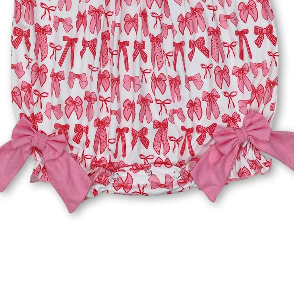 Mama's Bestie Smocked Bow Baby Girls Romper Short Sleeves Cute And Fashionable Infant Outfit for Little Girls