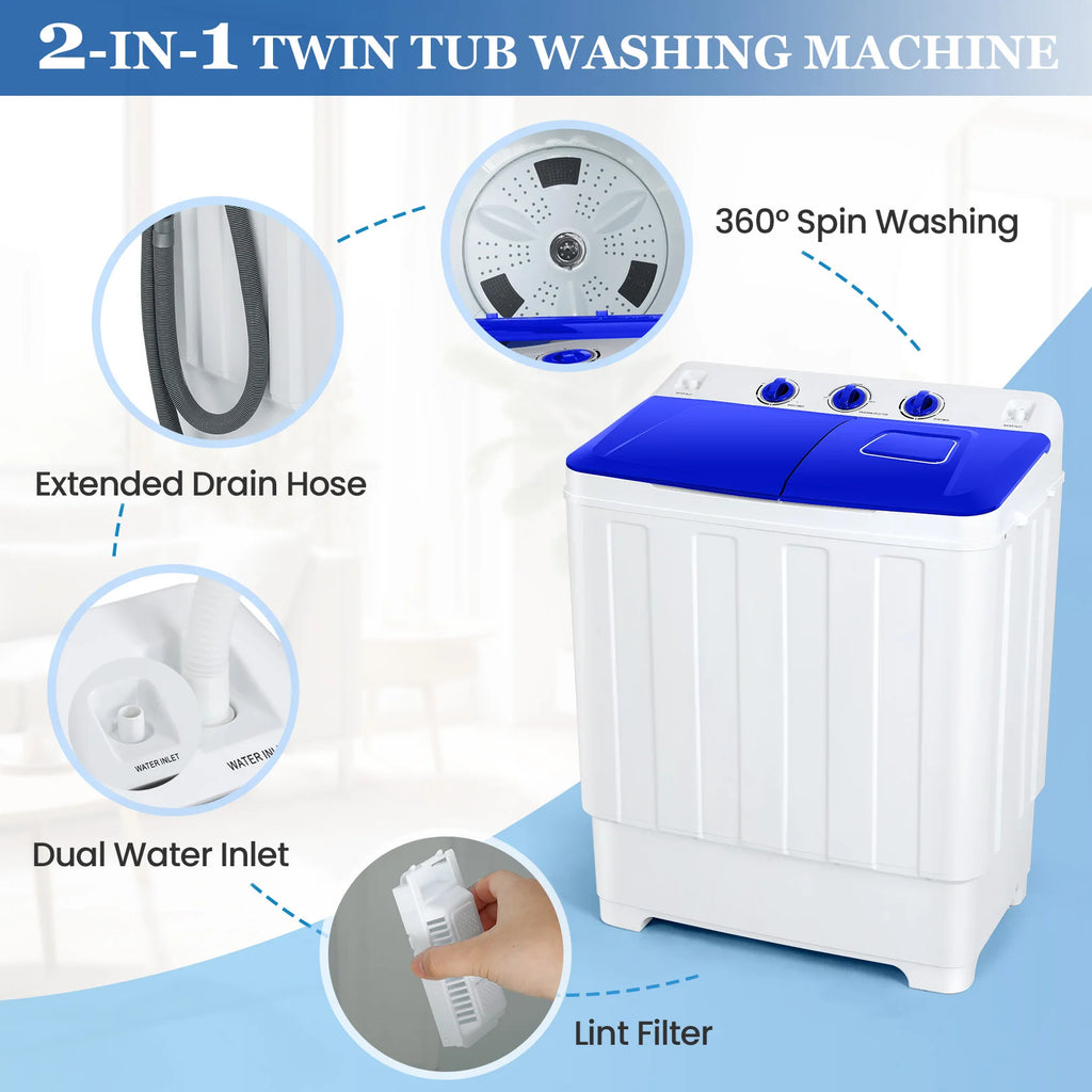 30Lbs Portable Washing Machine with Built-in Drain Pump, Washer and Spin Dryer Combo (19Lbs+11Lbs), for Apartments, Dorms, RVs