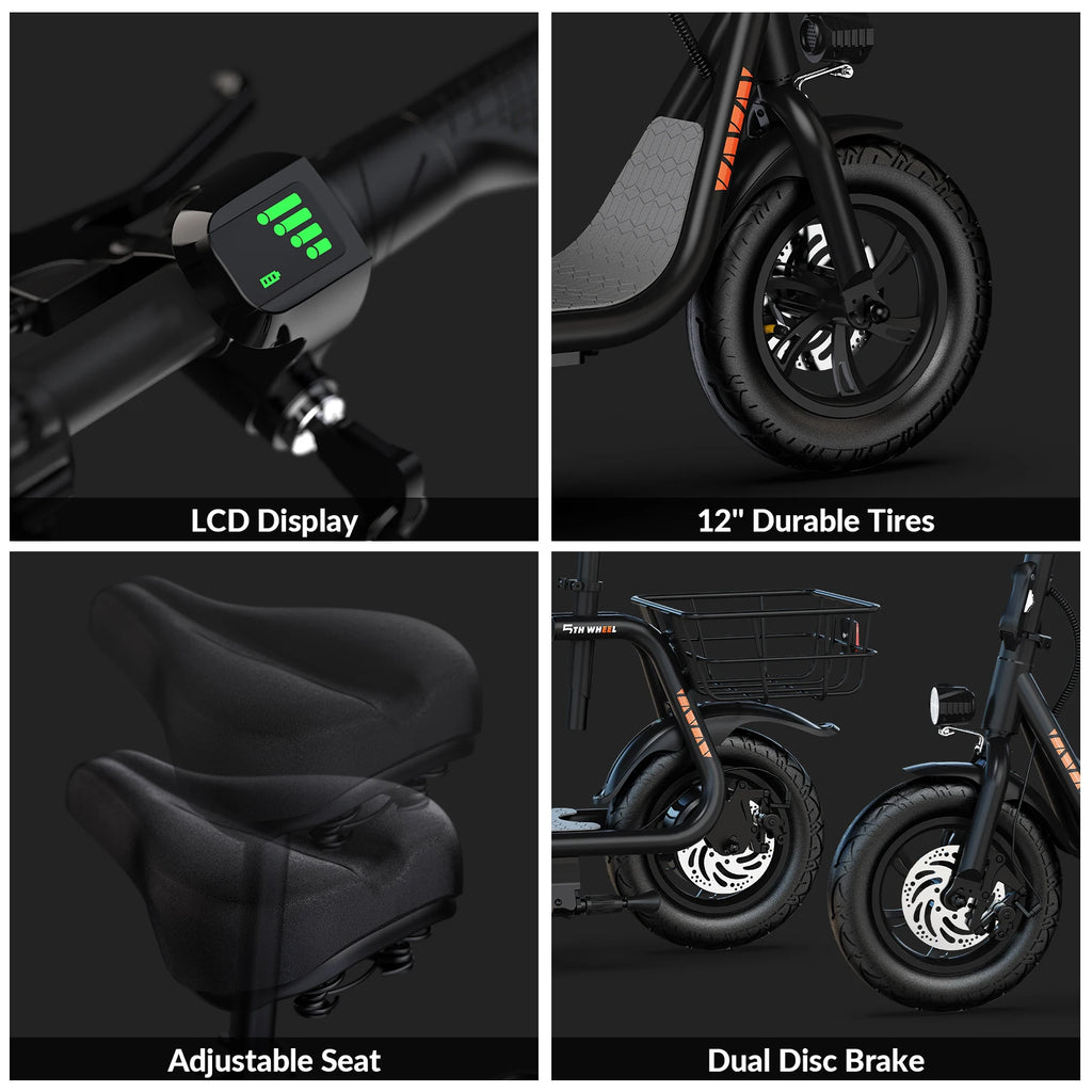 5TH WHEEL Adult Electric Scooter with Seat, Foldable E-Scooter 550W Motor, 20 Mile Long Range, 12" Pneumatic Tires Dual Disc Brake, LED Headlight Commuter Scooter for Teens & Adults