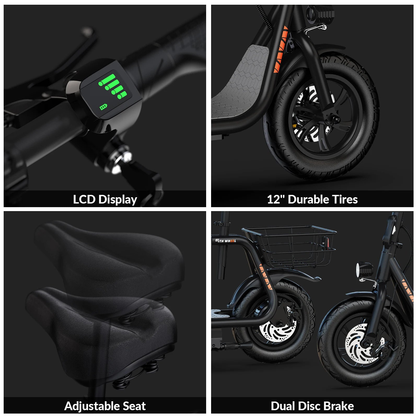 5TH WHEEL Adult Electric Scooter with Seat, Foldable E-Scooter 550W Motor, 20 Mile Long Range, 12" Pneumatic Tires Dual Disc Brake, LED Headlight Commuter Scooter for Teens & Adults