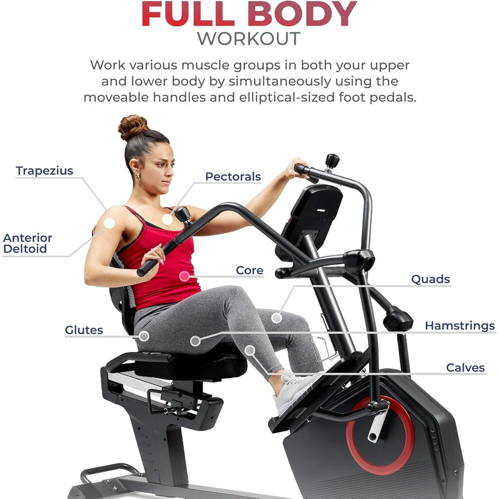 Recumbent Cross Trainer & Elliptical Machine with Arm Exercisers for Home Arm/Leg Training, Easy Adjust Seat & Mesh Backrest