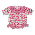 Mama's Bestie Smocked Bow Baby Girls Romper Short Sleeves Cute And Fashionable Infant Outfit for Little Girls