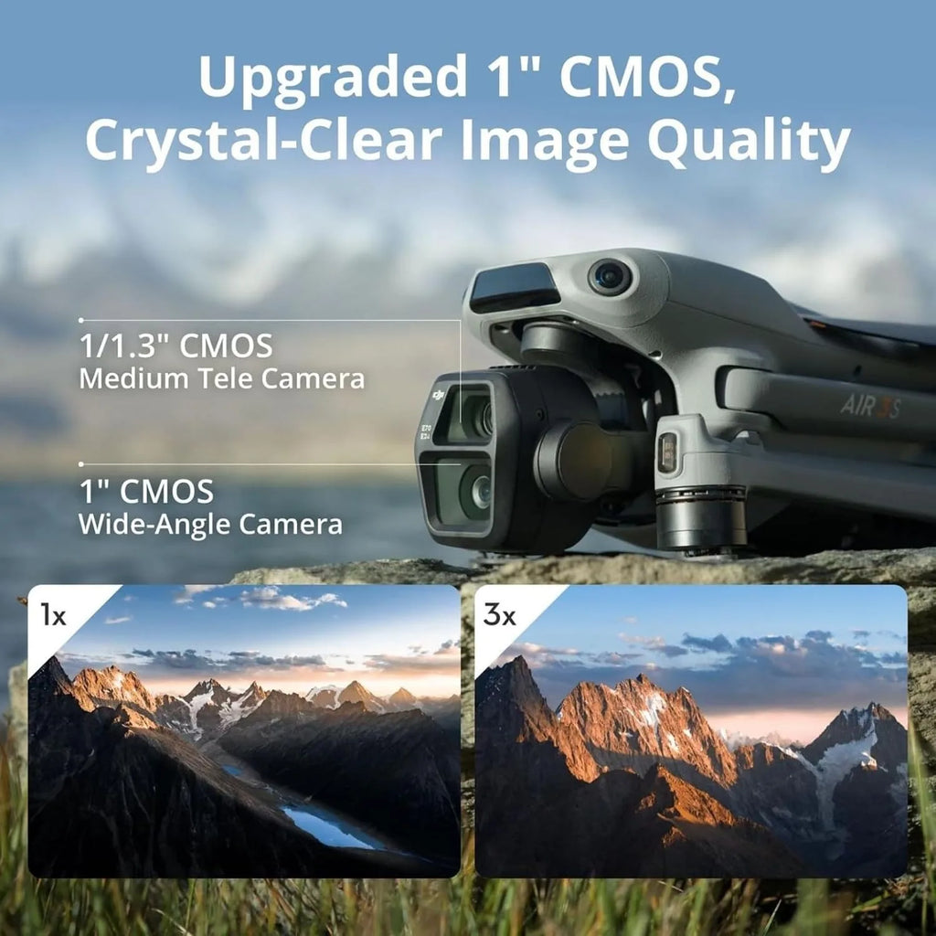 DJI Air 3S Fly More Combo Drone (RC 2), 1" CMOS Dual Cameras, 4K/60fps Video, Omnidirectional Obstacle Sensing, 3 Batteries