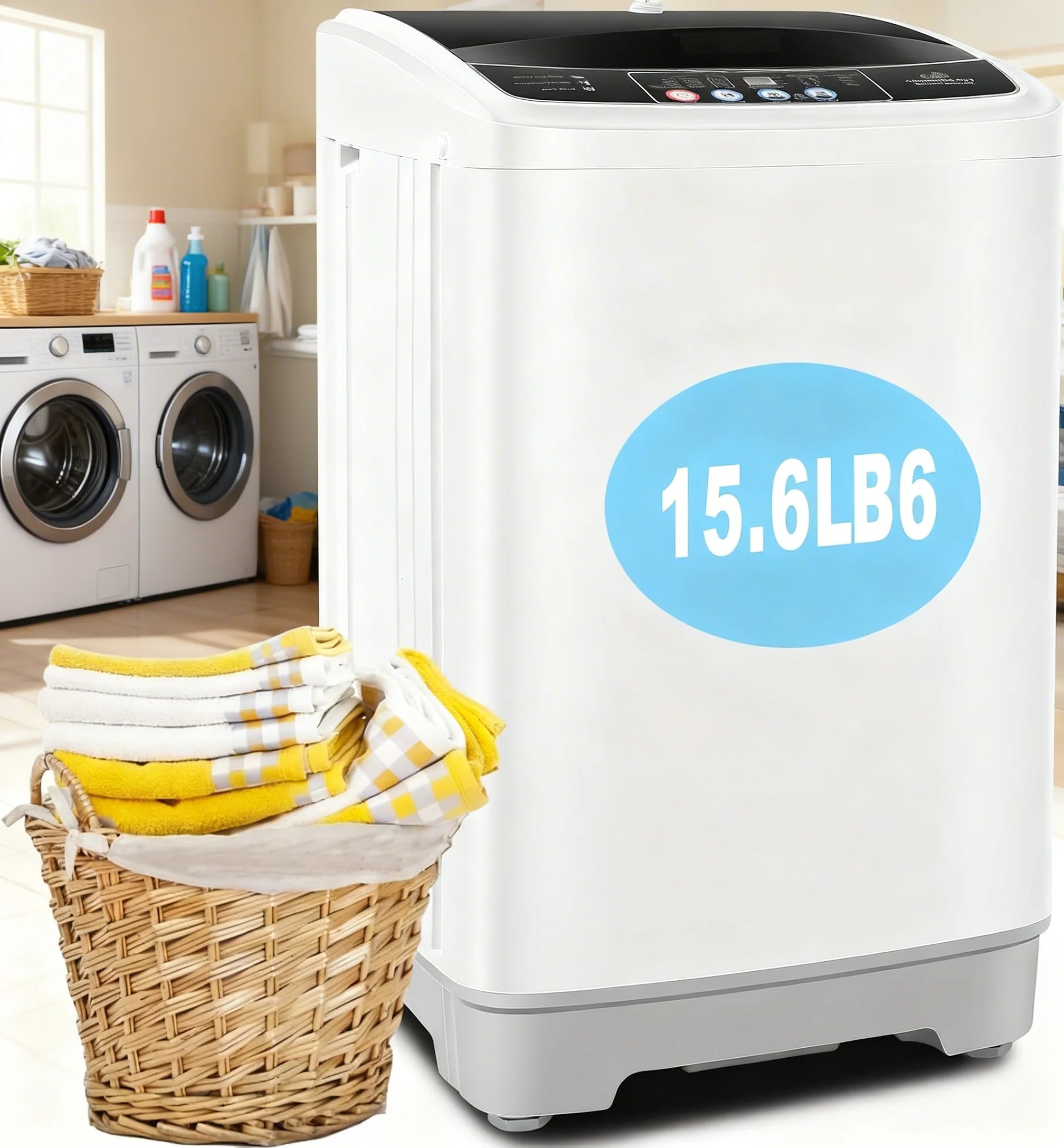 15.6Lbs Portable Fully Automatic Washing Machine, 10 Programs 8 Water Levels Selection, with Drain Pump and LED Display