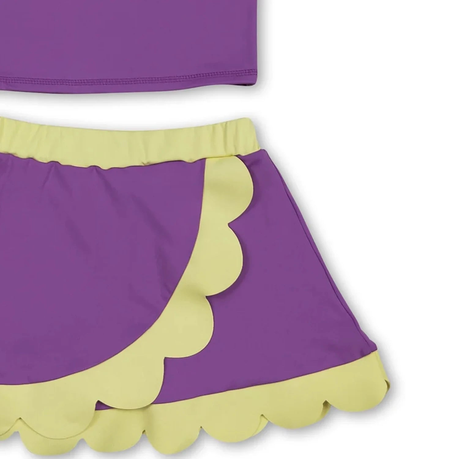 Sleeveless purple yellow scallop girls team active wear set
