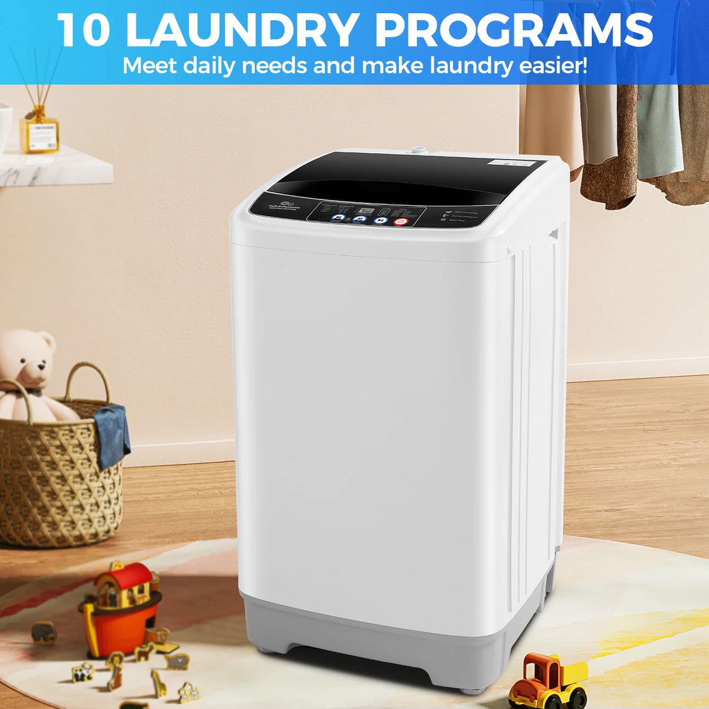 15.6Lbs Portable Fully Automatic Washing Machine, 10 Programs 8 Water Levels Selection, with Drain Pump and LED Display