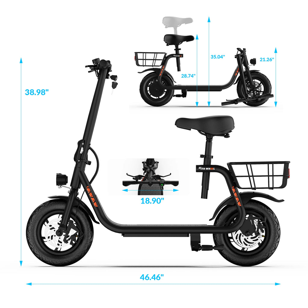 5TH WHEEL Adult Electric Scooter with Seat, Foldable E-Scooter 550W Motor, 20 Mile Long Range, 12" Pneumatic Tires Dual Disc Brake, LED Headlight Commuter Scooter for Teens & Adults