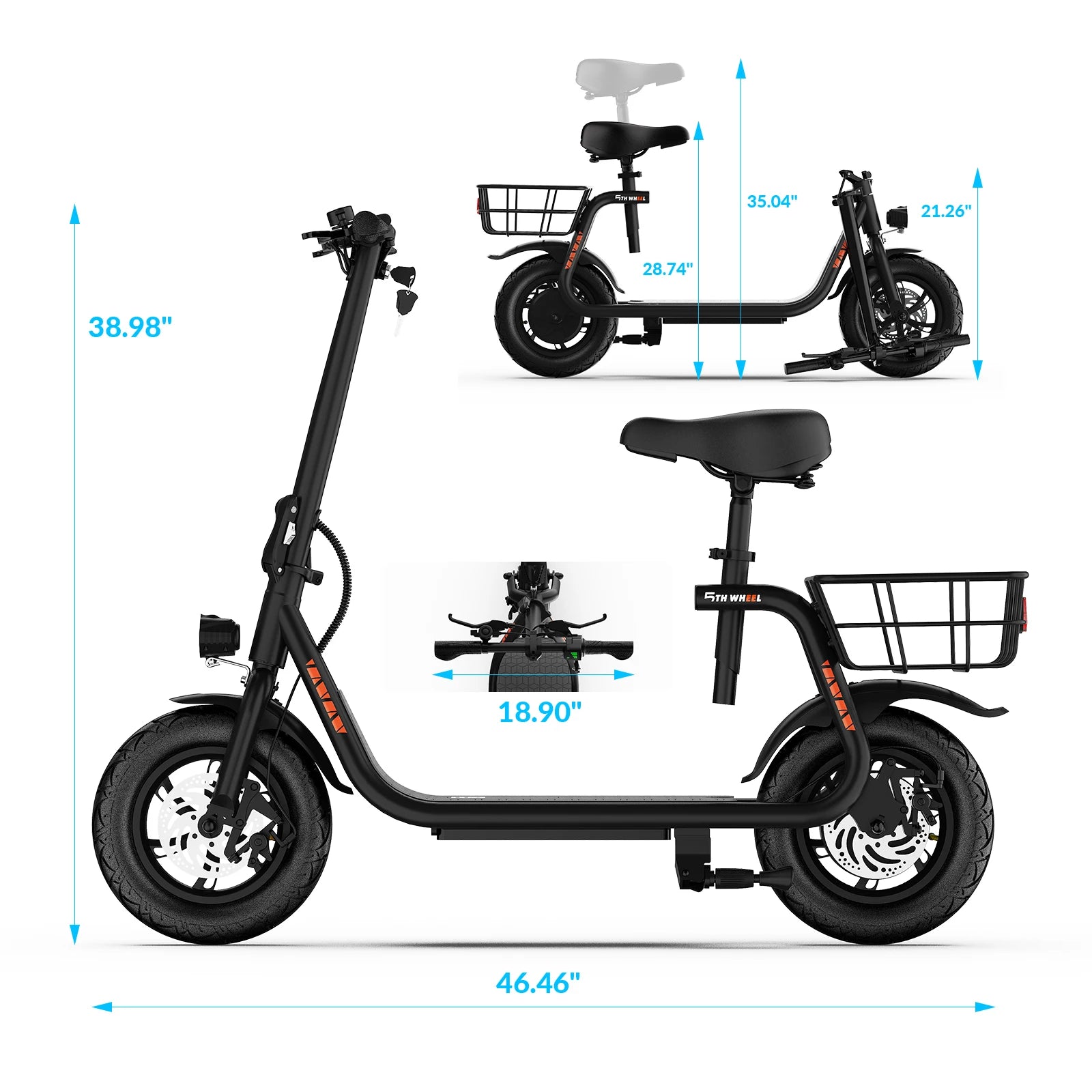 5TH WHEEL Adult Electric Scooter with Seat, Foldable E-Scooter 550W Motor, 20 Mile Long Range, 12" Pneumatic Tires Dual Disc Brake, LED Headlight Commuter Scooter for Teens & Adults