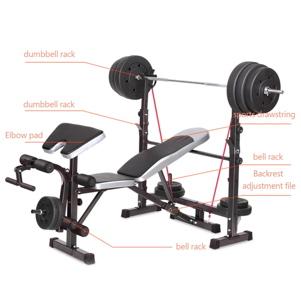DARUPSUN Full Body Workout Exercise Machine for Home Gym Adjustable Weight Bench Press w/Barbell Rack
