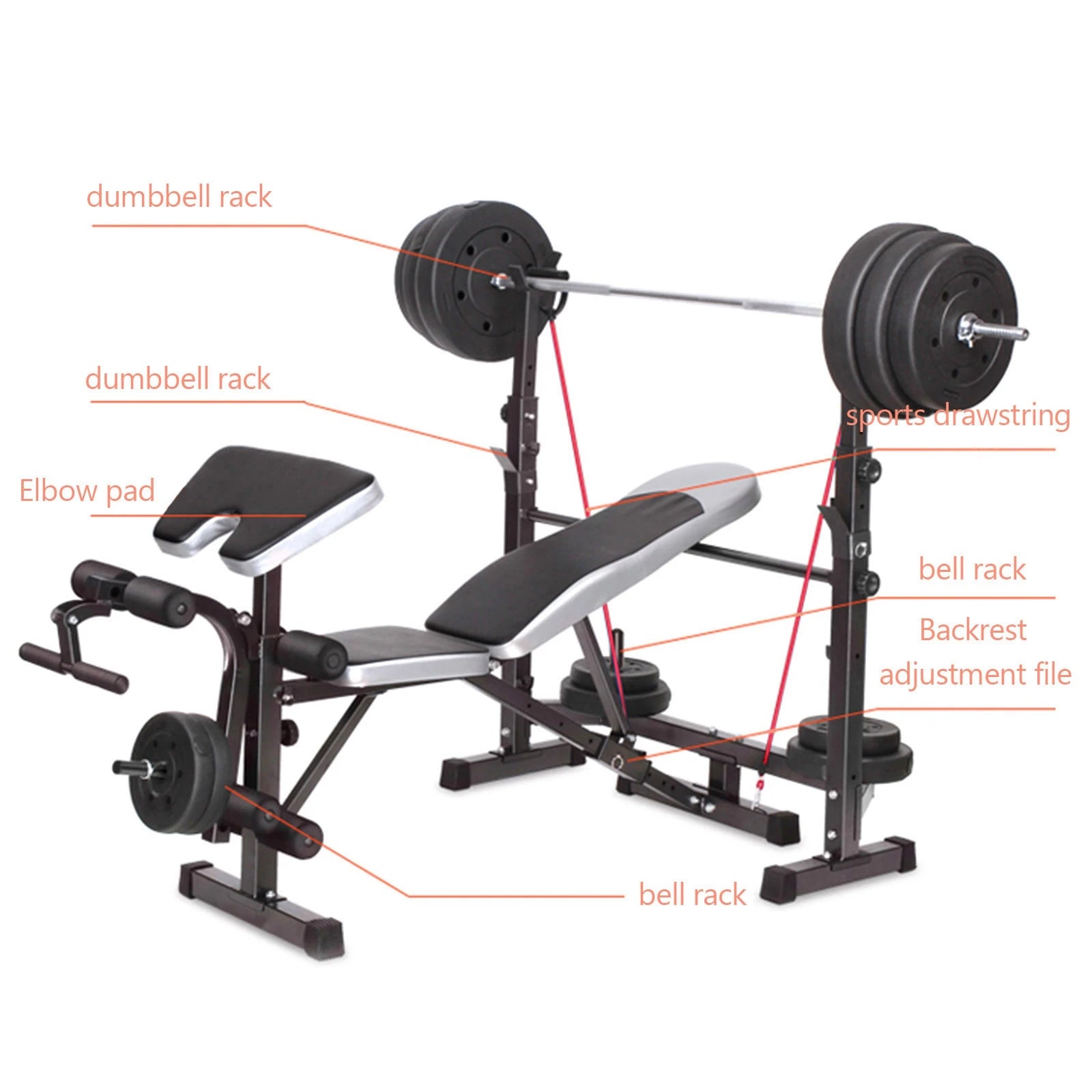 DARUPSUN Full Body Workout Exercise Machine for Home Gym Adjustable Weight Bench Press w/Barbell Rack