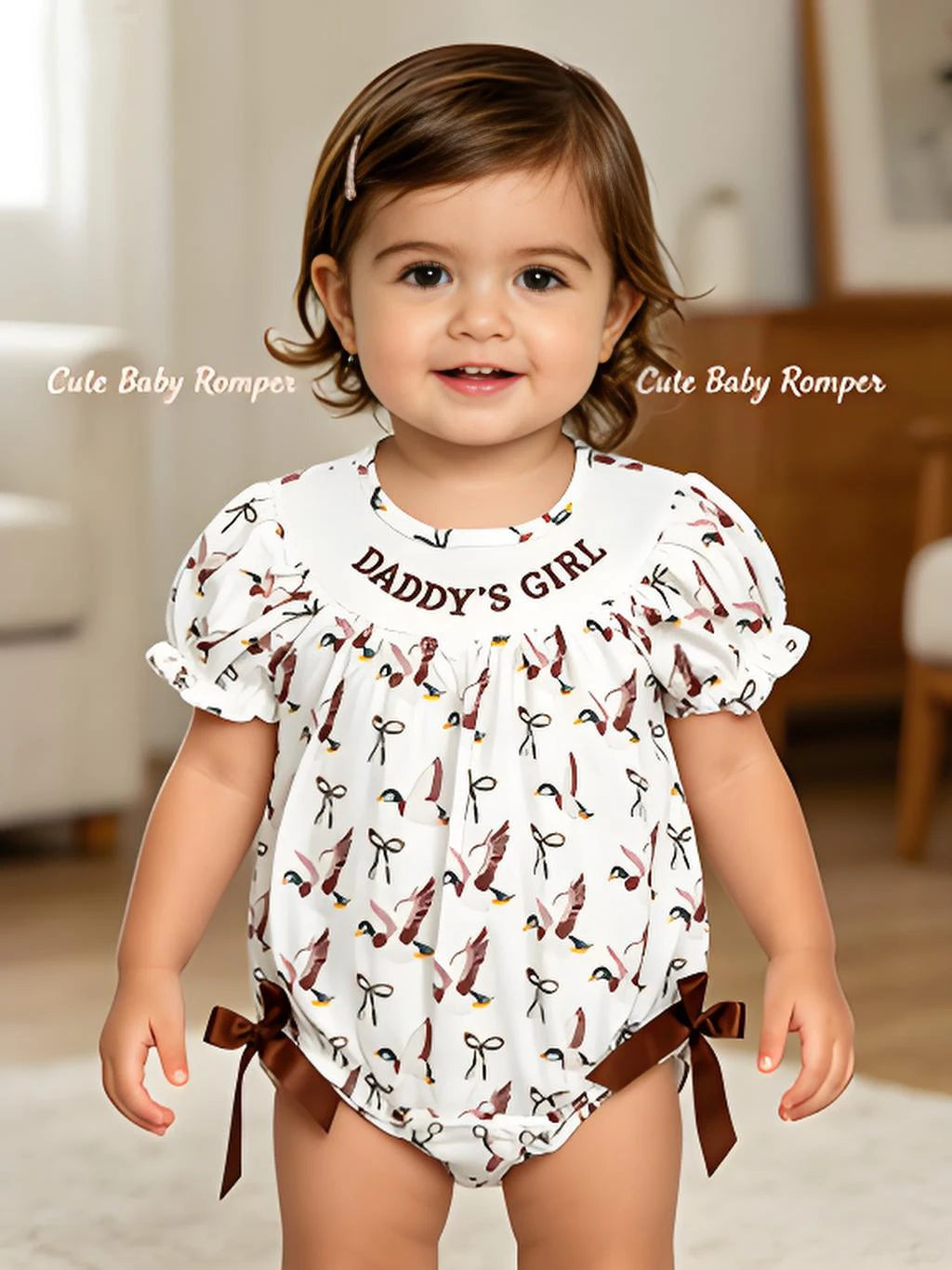 Daddy's Girl Duck Bow Baby Girl Romper Short Sleeves Cute And Fashionable Infant Outfit for Little Girls