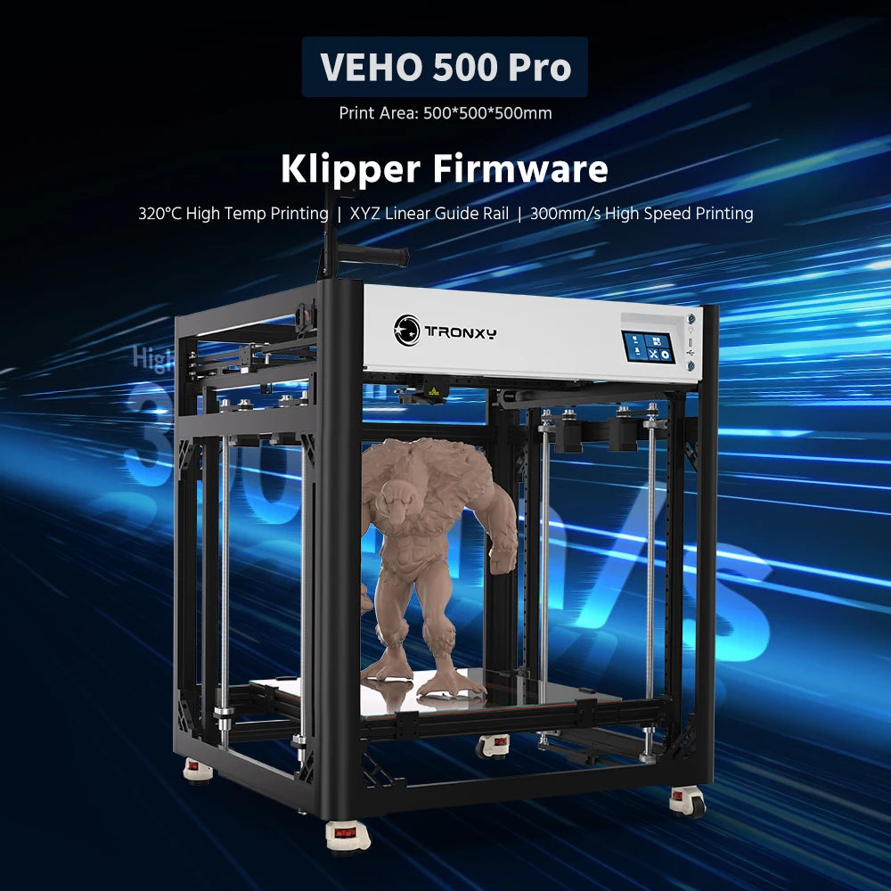 TRONXY VEHO 500 Pro 3D Printer 300mm/s High-Speed Printing Large Print Size 500*500*500mm Auto leveling Klipper Firmwar