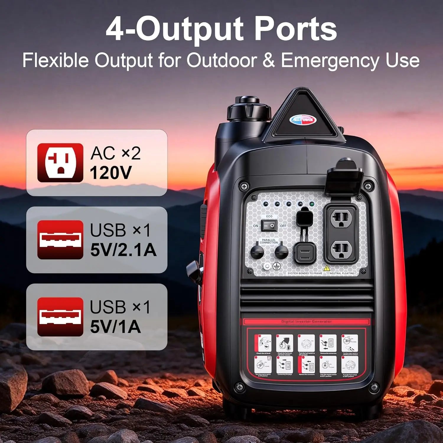 2000W Quiet Inverter Generator,EPA Certified with CO Minder,ECO Mode for Home Camping