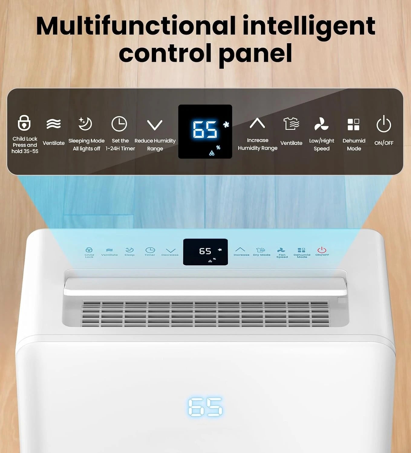 4500 Sq. Ft Dehumidifier  ， 80 Pint Energy Efficient Intelligent Humidity Control Drain Hose