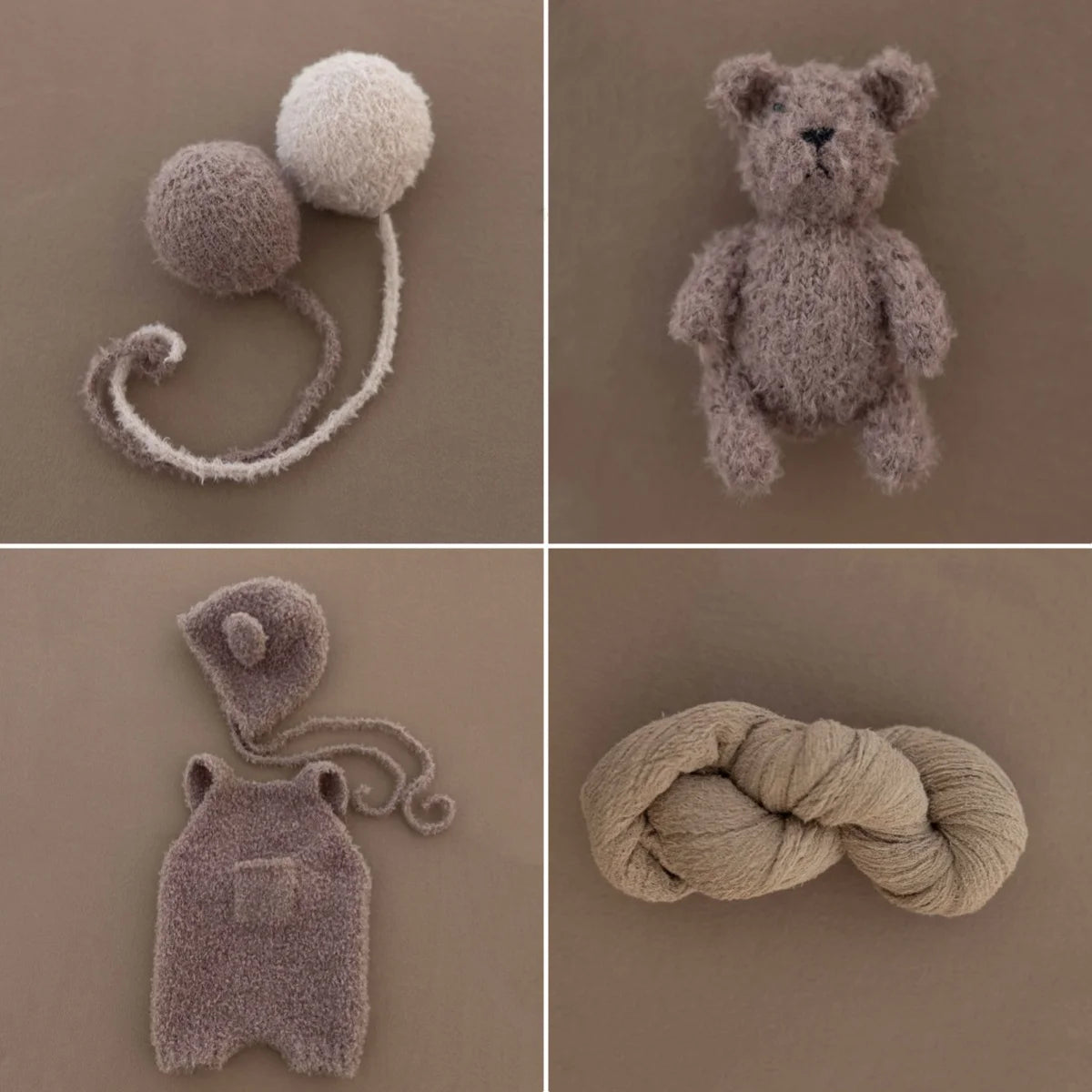 Newborn Photography Bear Costume Knitted Balloon Decorative Props Baby Plush Hat Jumpsuit Set Photo Studio Shooting Accessories