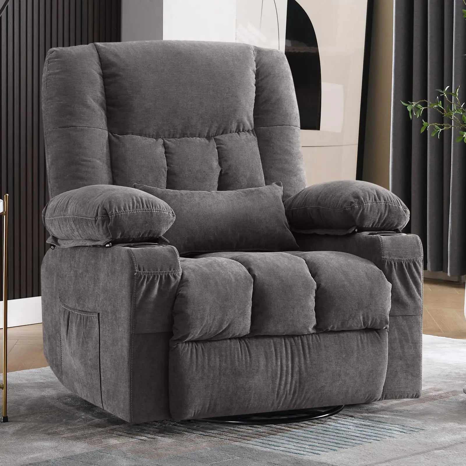 BOSMILLER Massage Swivel Rocker Recliner Chair with Vibration Massage and Heat Ergonomic Lounge Chair for Living Room