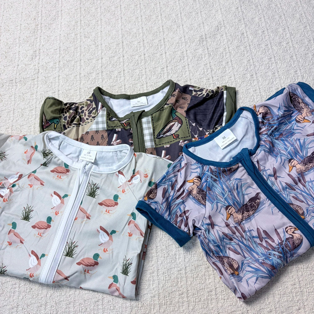 Baby Boy Summer Zipper Romper Short Sleeves Duck Design Sibling Outfit Toddler Clothes Comfortable Casual Wear