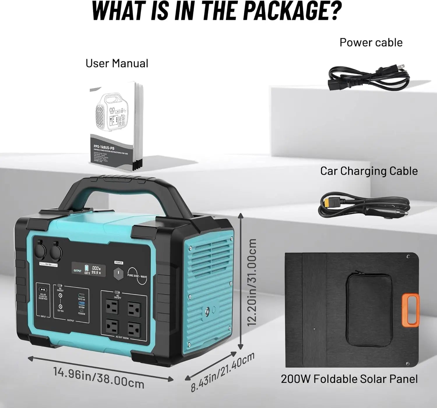 Solar Generator 1800W (3600W Surge) with 200W Solar Panel, 1024Wh LiFePO4 Portable Power Station Kit, 1.5H AC Fast Charge, Clean