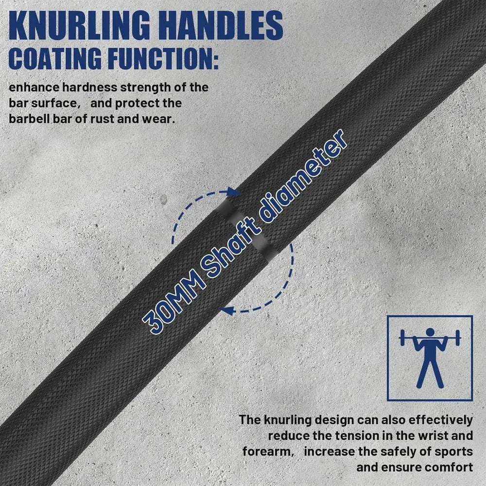7ft Curved Barbell with 1000LB Load Capacity, Men's Bar featuring Hard Chrome Sleeves or 2 Plates