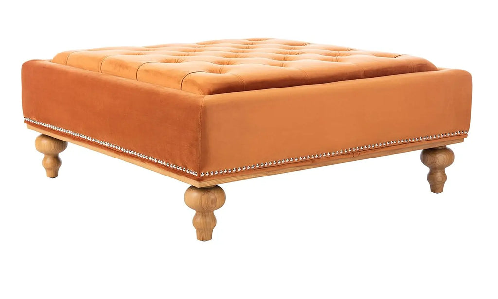 Couture Rosealina Sienna Velvet Tufted Silver Nailhead Ottoman, Customized