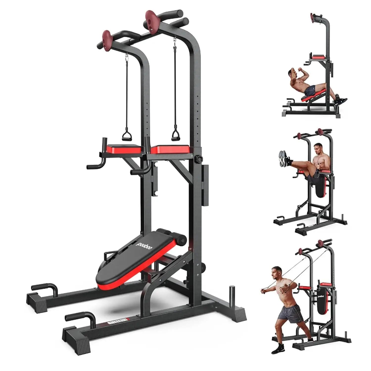 Pooboo Power Tower Dip Station Pull Up Bar for Fitness Home Gym Workout,450 Pounds Multi-Function Adjustable Height Fitness