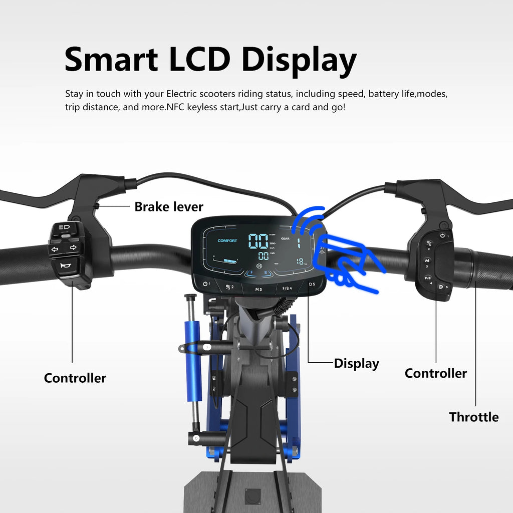 REDDYDY Offroad Electric Scooter with Smart APP 50MPH Max Speed 55Miles Long Range 5000W Peak Dual Motors 60V25Ah Battery Smart Riding 3 Modes NFC Unlocking Dual Hydraulic Disc Brakes Full Suspension 10.5" Tires for Commuting