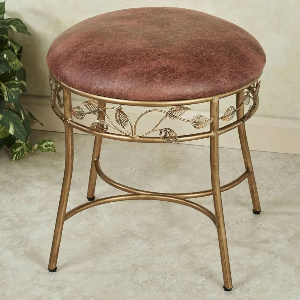 Eden Powder Coated Vanity Dressing Stool with Ember Glow Vinyl Cushion Seat