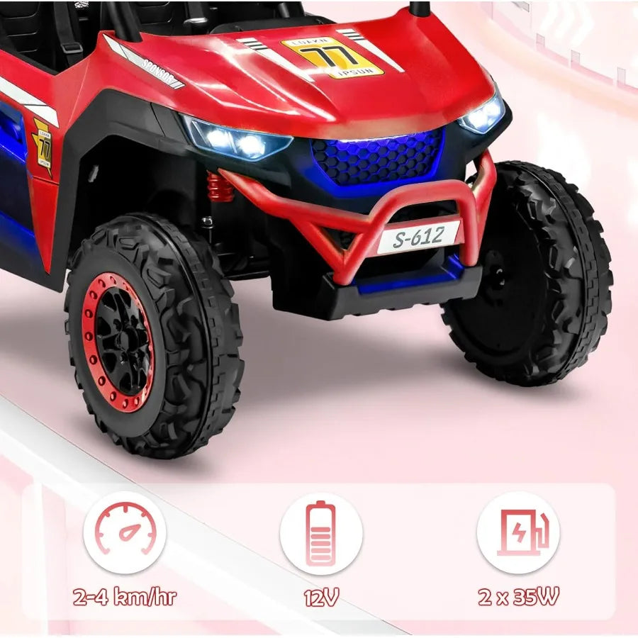 2 Seater Ride on Car for 12V UTV ' Electric Vehicles with Remote Control Spring Suspension Soft Start Music Bluetooth FM Batter