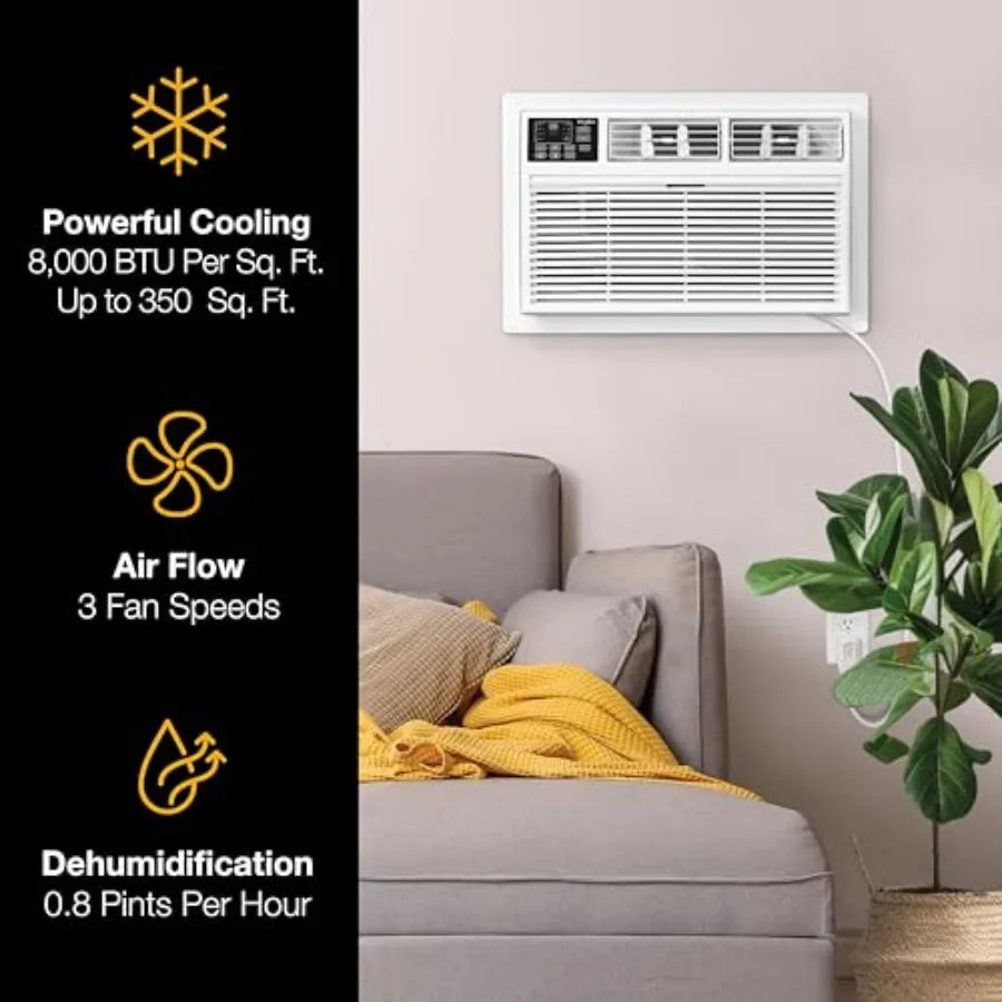 Through the Wall Air Conditioner for Living Room Bedroom Kitchen, 8000 BTU White Unit with Dehumidifier and Remote Control, Coo