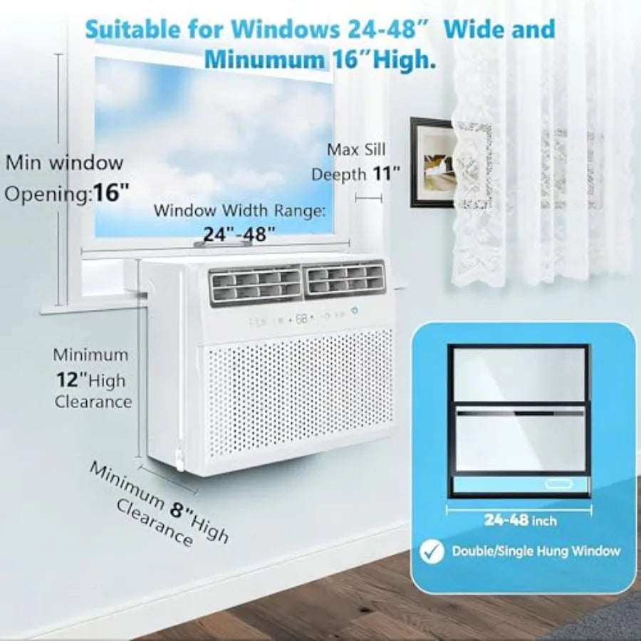 U-shaped window air conditioner for large rooms, aluminum housing, white, 12000 BTU cooling capacity with 3-in-1 cool/dehumidif